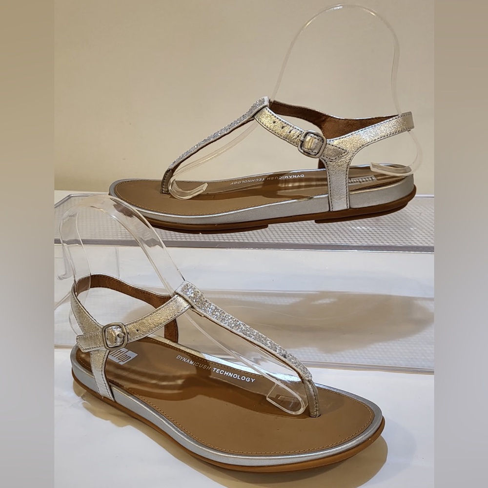 FITFLOP Gracie silver Crystal leather t-strap sandals